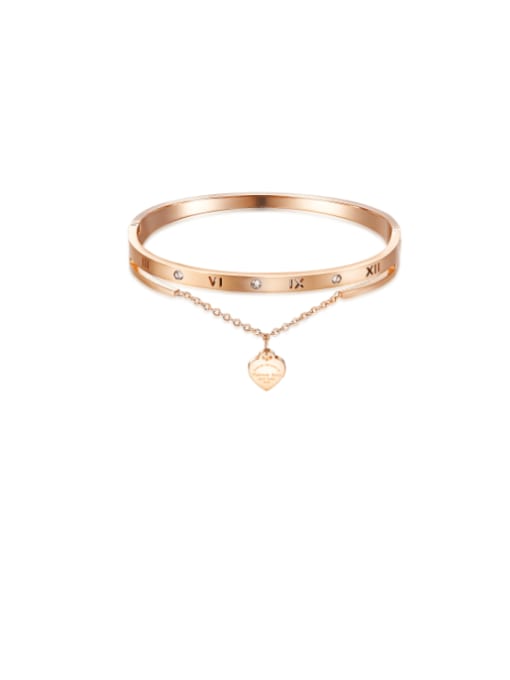 Roman Numeral Rose Gold Heart Charm Bangle