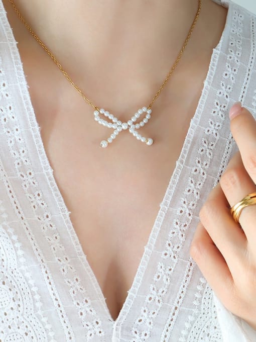 Imitation Pearl Bowknot Dainty Necklace | TARA MINI - TARA MINI