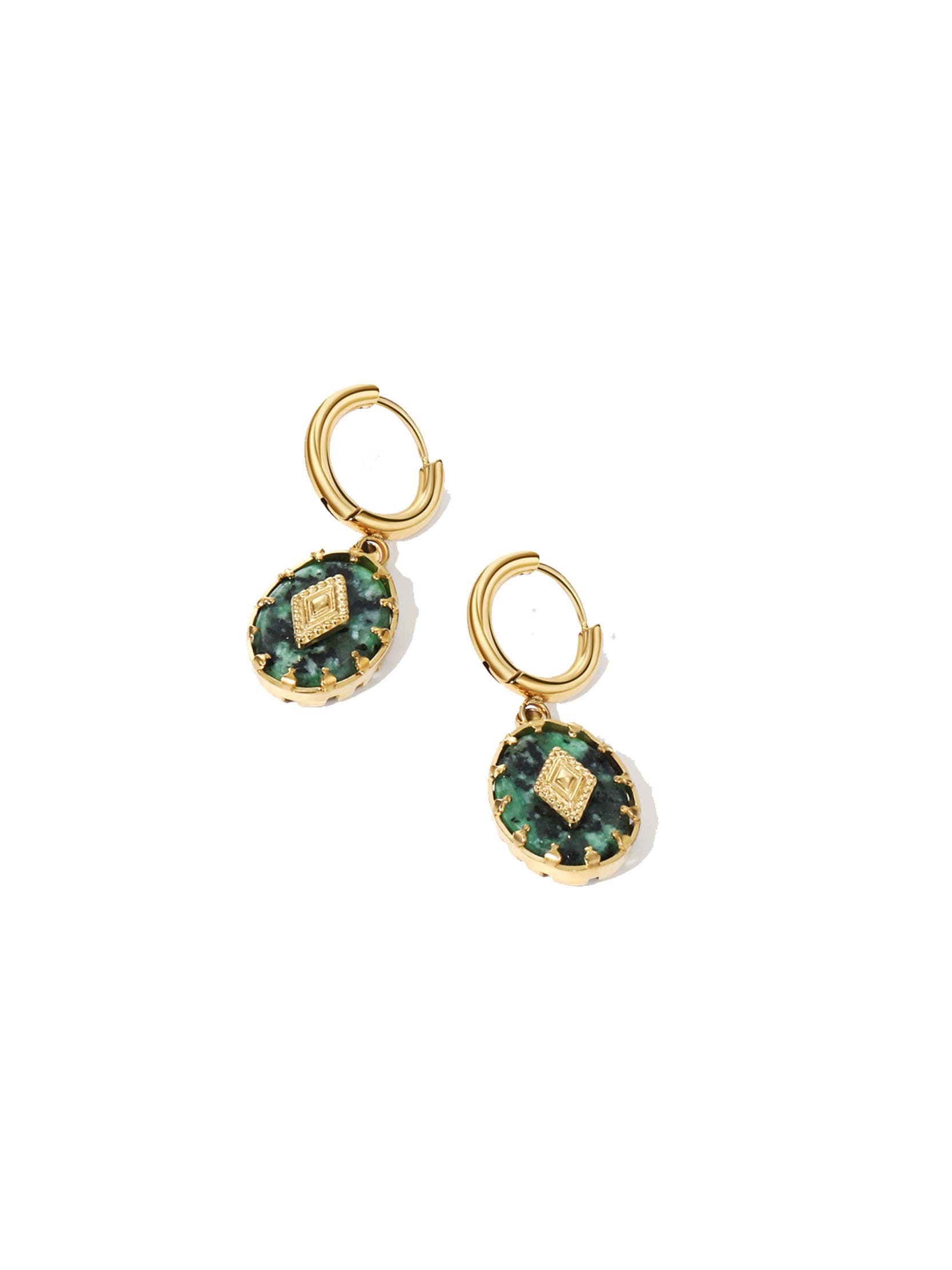 Green Natural Stone Vintage Drop Earrings | TARA MINI - TARA MINI