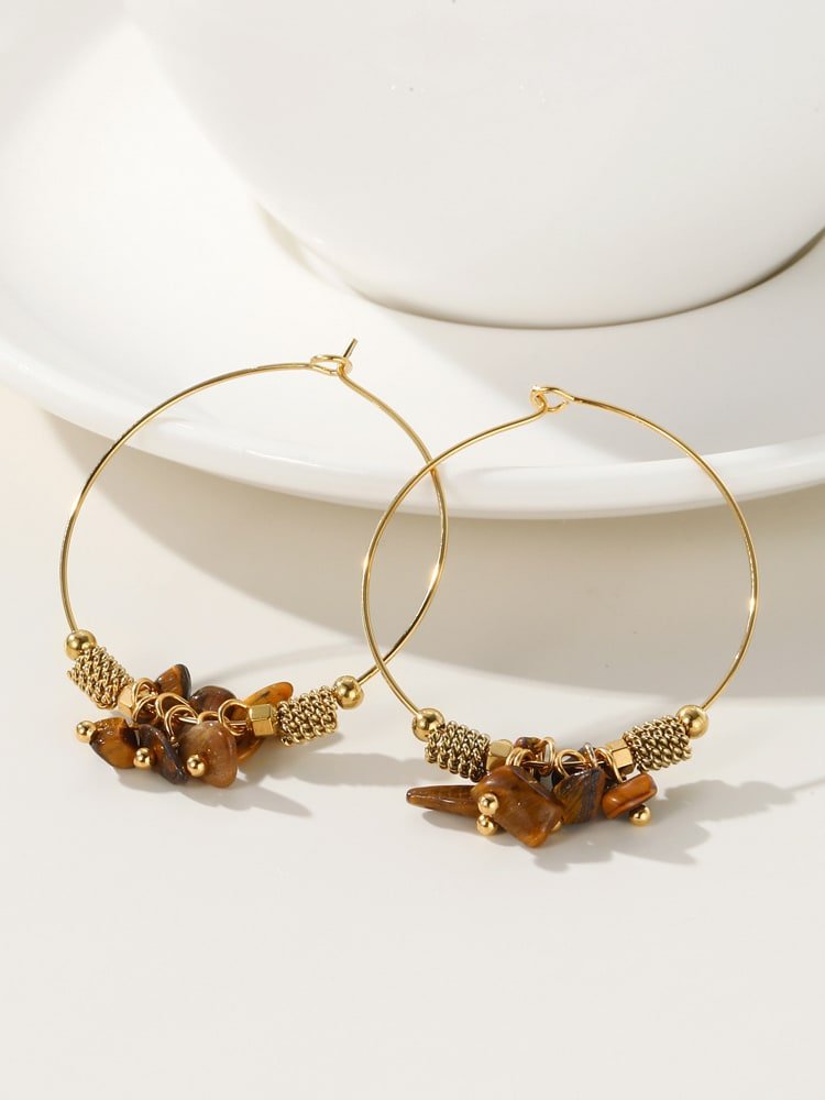 Natural Stone Tassel Hoop Earrings Gold | TARA MINI - TARA MINI