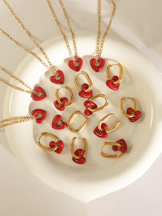 Vintage Heart Enamel Jewelry Set Gold | TARA MINI ( 2 Set ) - TARA MINI