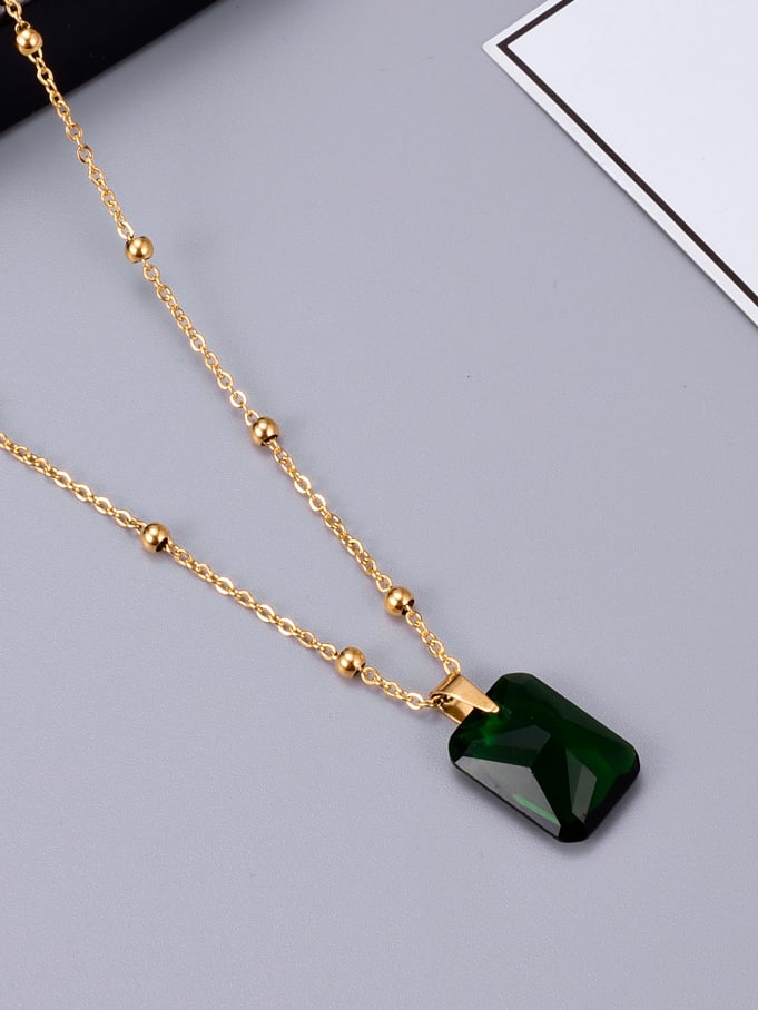 Emerald Green Glass Stone Pendant Necklace