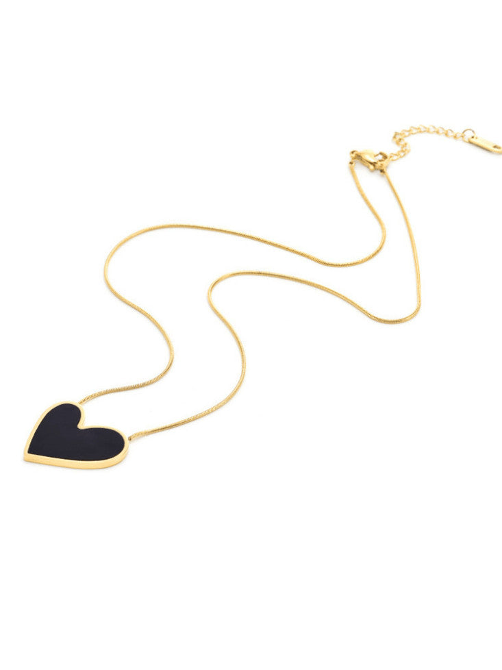 Black Enamel Heart Pendant Necklace