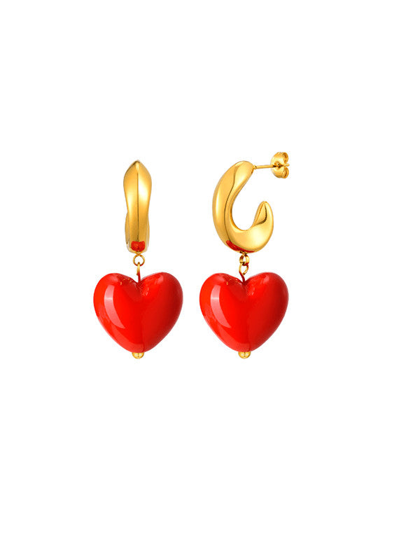 Red Heart Drop Earrings