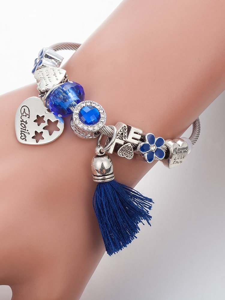 Blue Tassel & Heart Charm Bracelet | TARA MINI - TARA MINI