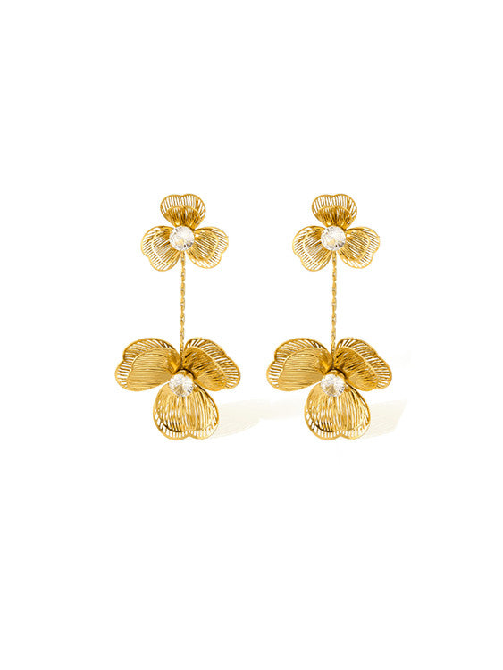 Flower Tassel Gold Drop Earrings