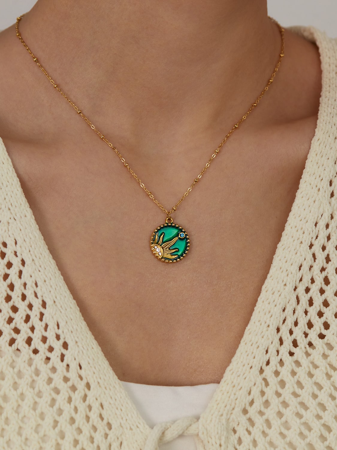 Enamel Sunburst Vintage Pendant Necklace