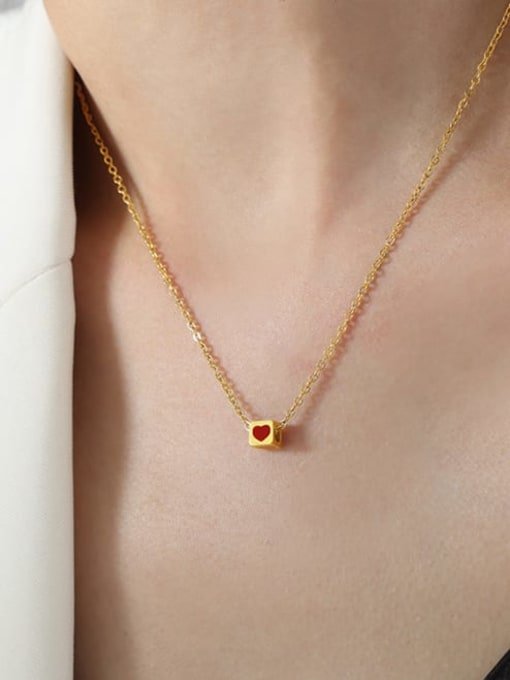 Enamel Heart Cube Necklace Gold Plated | TARA MINI - TARA MINI
