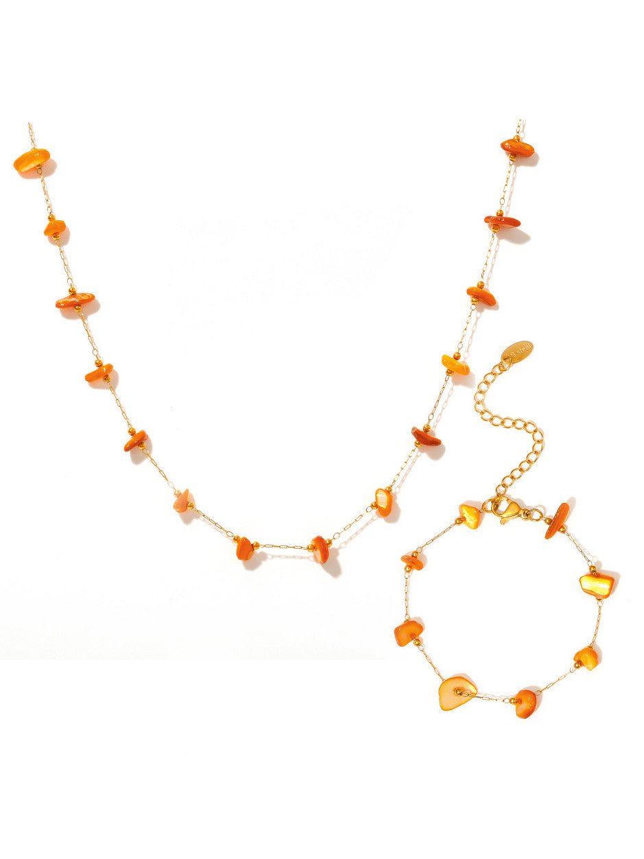 Orange Natural Stone Jewelry Set Gold | TARA MINI - TARA MINI