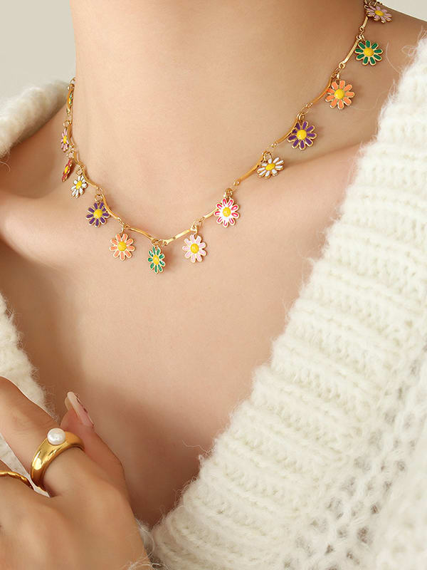 Enamel Blossom Hip Hop Necklace Gold | TARA MINI - TARA MINI