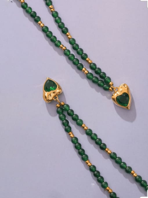 Green Glass Stone Heart Beaded Necklace | TARA MINI - TARA MINI