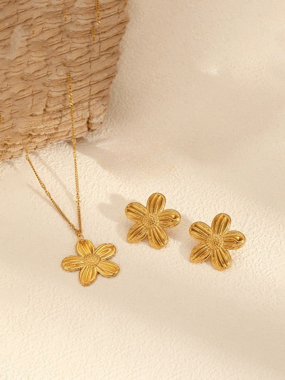 Gold Plated Flower Necklace & Earrings Set | TARA MINI ( 2 Set ) - TARA MINI
