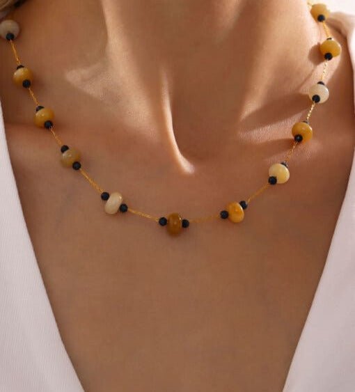 Natural Stone Geometric Beaded Necklace | TARA MINI - TARA MINI