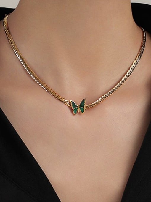 Green Enamel Butterfly Necklace Gold | TARA MINI - TARA MINI